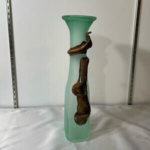 Hand Made Blown Glass Green Vase PT C12 3D Metal Engraved